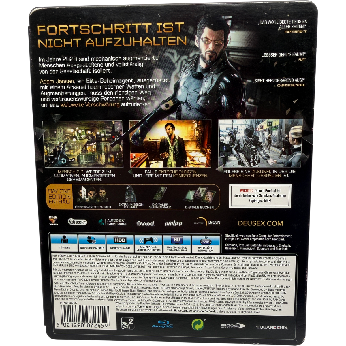 deus ex mankind Divided Day one Edition Steelbook